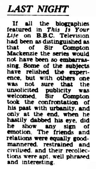 The Birmingham Post and Gazette article: Compton Mackenzie This Is Your Life