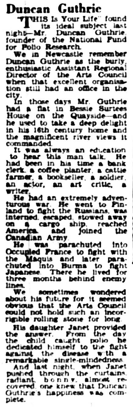 Evening Chronicle article: Duncan Guthrie This Is Your Life