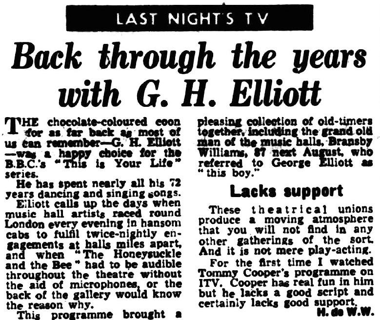 News Chronicle article: G H Elliott This Is Your Life