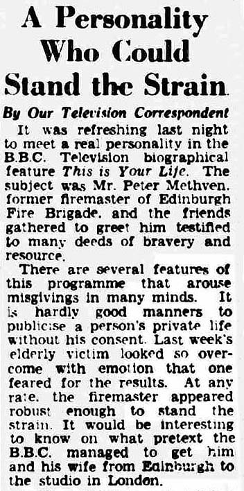 The Birmingham Post article: Peter Methven This Is Your Life