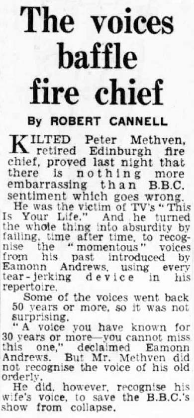 Daily Express article: Peter Methven This Is Your Life