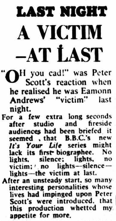 Birmingham Gazette article: Peter Scott This Is Your Life