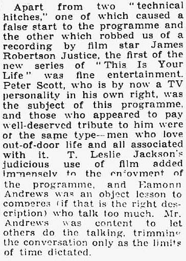 Huddersfield Daily Examiner article: Peter Scott This Is Your Life