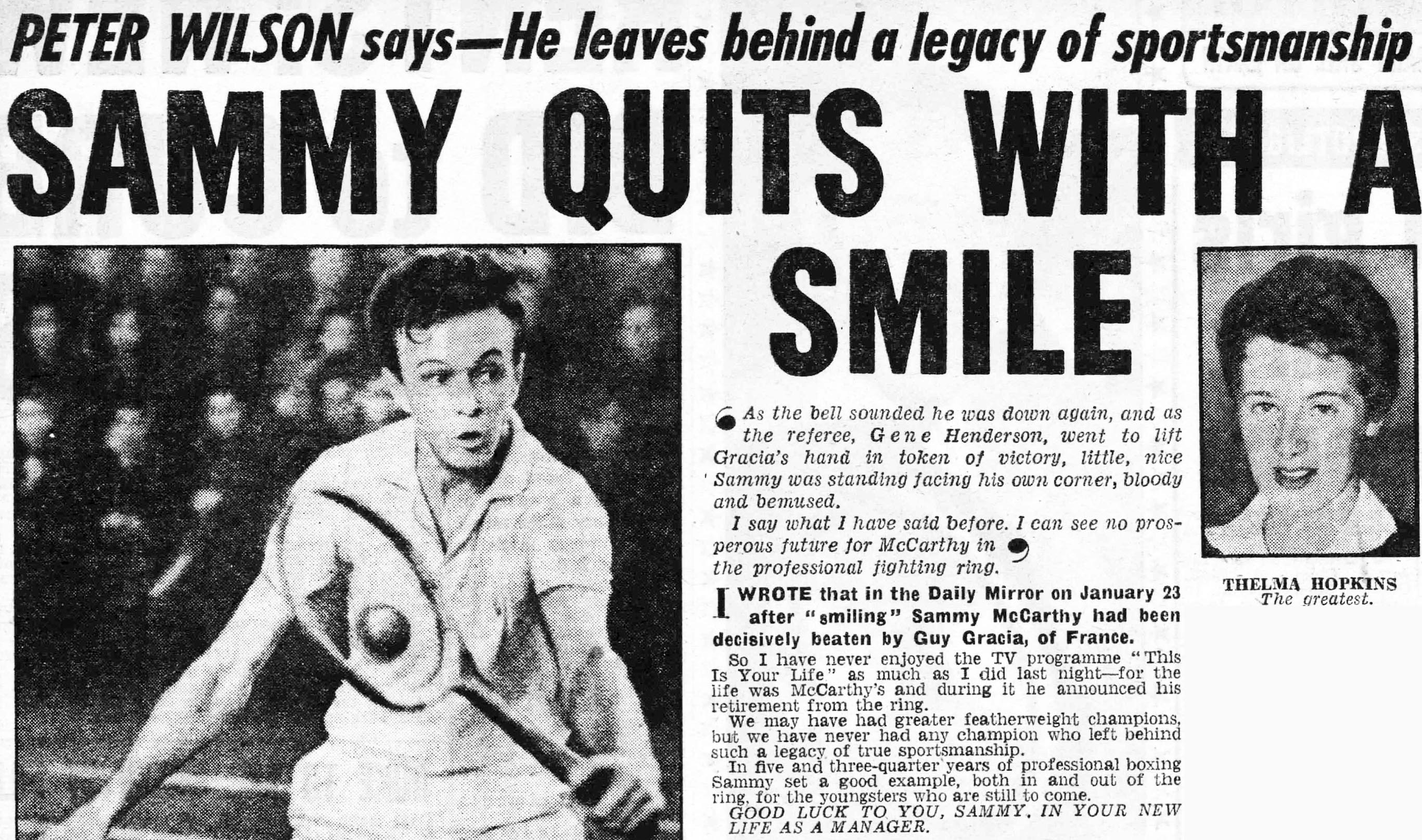 Daily Mirror article: Sammy McCarthy This Is Your Life