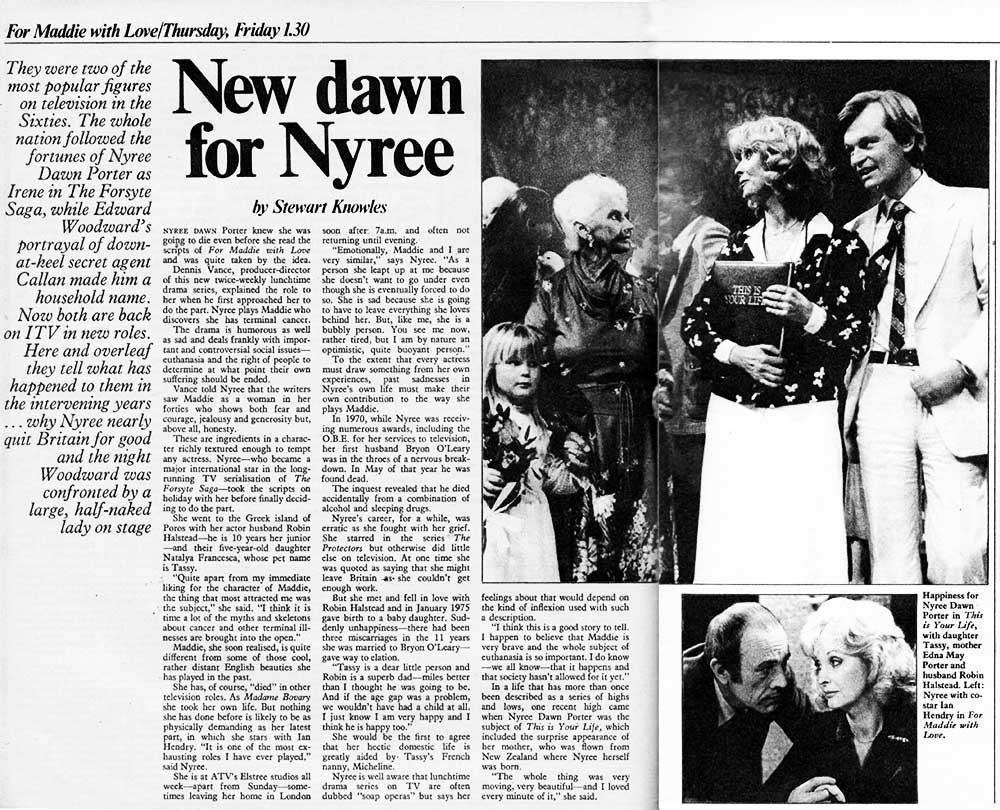 TVTimes magazine article: Nyree Dawn Porter This Is Your Life