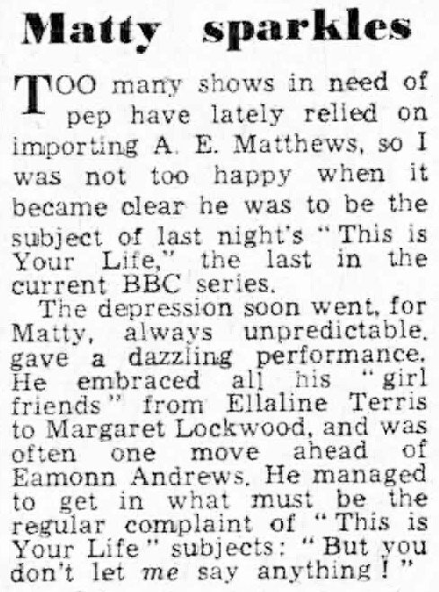 Manchester Evening News article: A E Matthews This Is Your Life