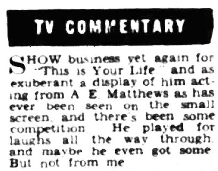 Evening Chronicle article: A E Matthews This Is Your Life