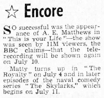 Manchester Evening News article: A E Matthews This Is Your Life