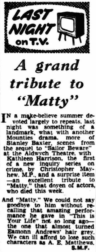 Evening Express article: A E Matthews This Is Your Life