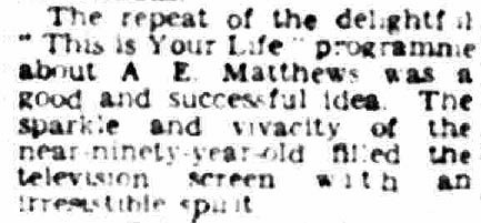 Evening Chronicle article: A E Matthews This Is Your Life