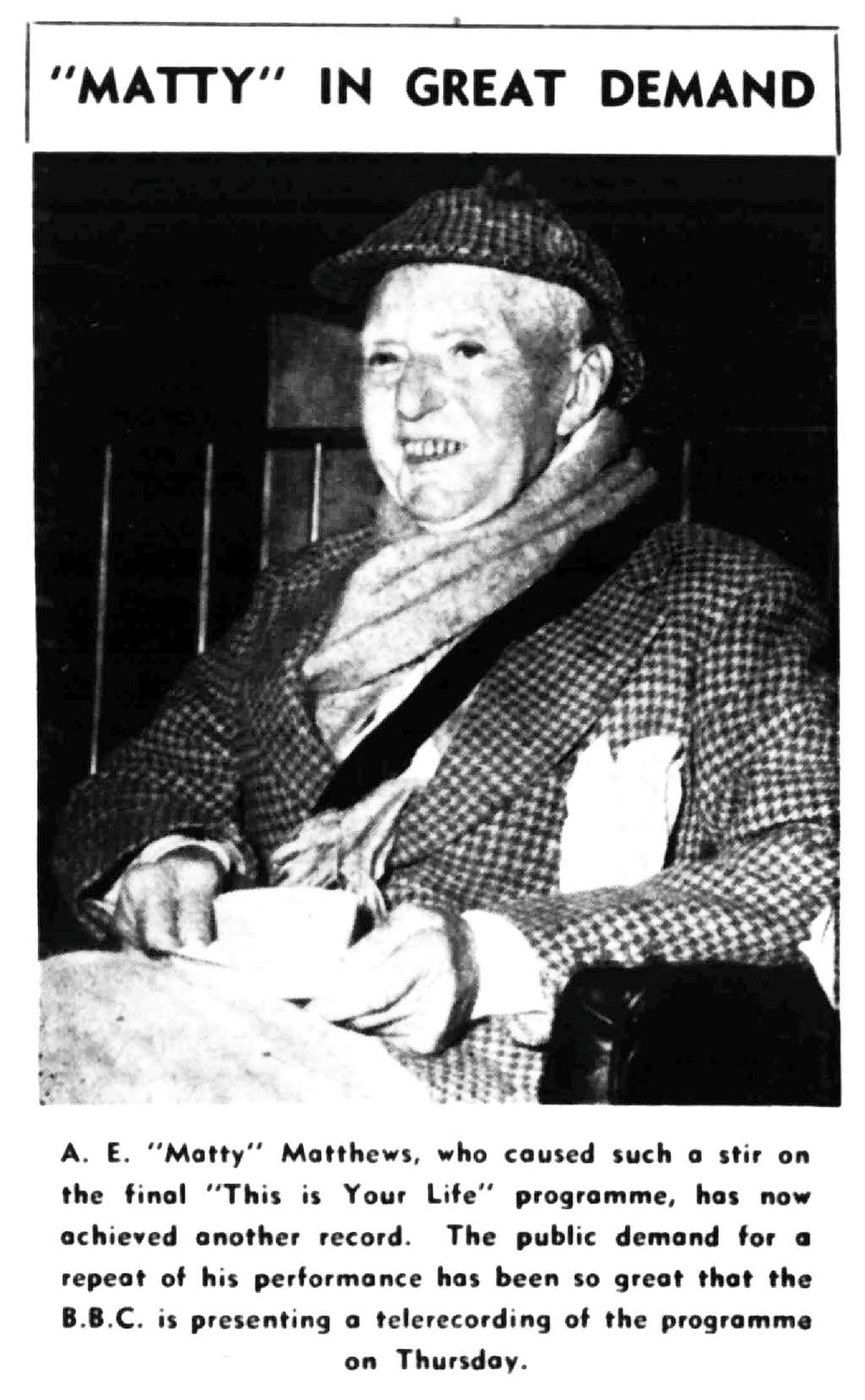 Birmingham Weekly Post and Midland Pictorial article: A E Matthews This Is Your Life