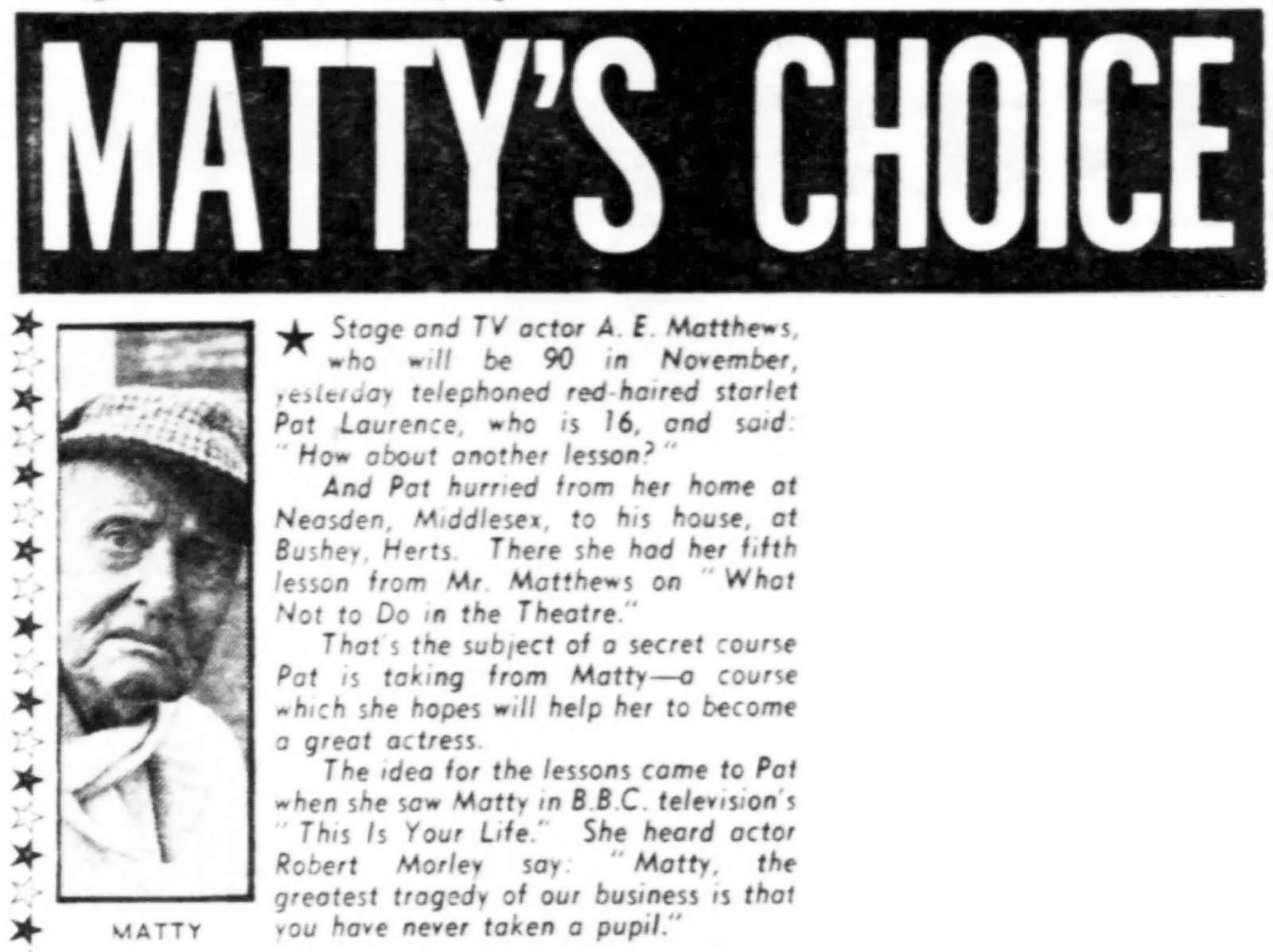Daily Record article: A E Matthews This Is Your Life
