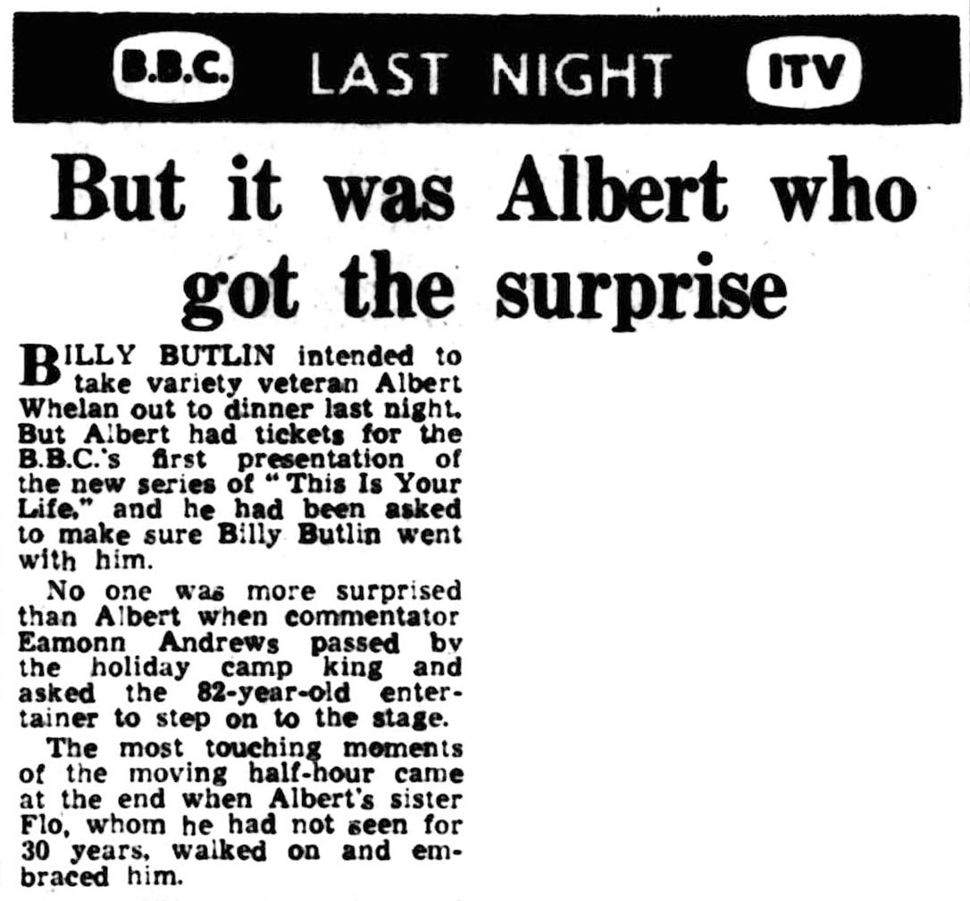 News Chronicle article: Albert Whelan This Is Your Life