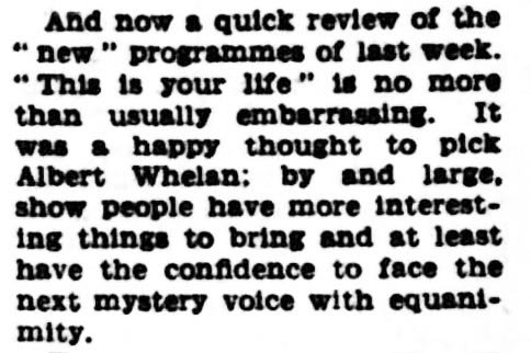 Weekly News article: Albert Whelan This Is Your Life