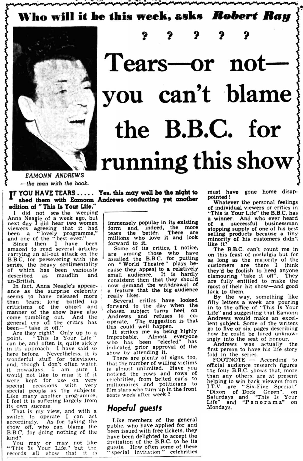 Belfast Telegraph article: Anna Neagle This Is Your Life