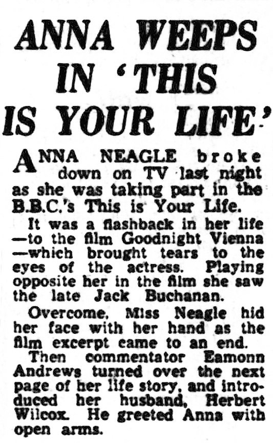 News Chronicle article: Anna Neagle This Is Your Life