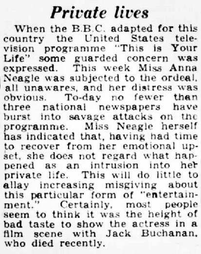 Belfast Newsletter article: Anna Neagle This Is Your Life