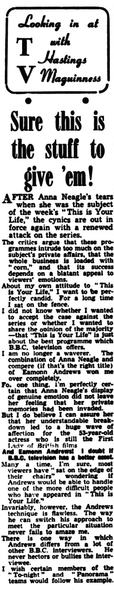 Ireland's Saturday Night article: Anna Neagle This Is Your Life