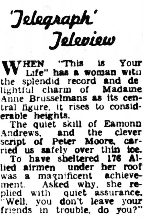Evening Telegraph article: Anne Brusselmans This Is Your Life