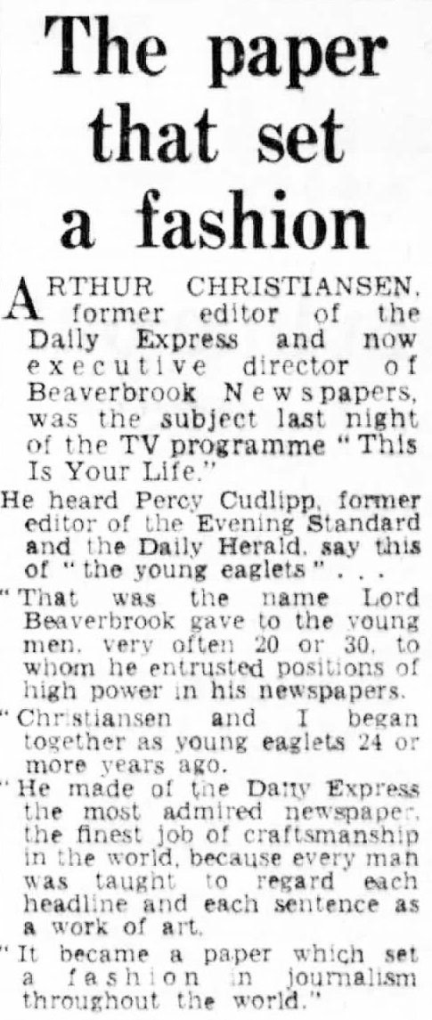 Daily Express article: Arthur Christiansen This Is Your Life
