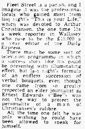 Liverpool Daily Post article: Arthur Christiansen This Is Your Life