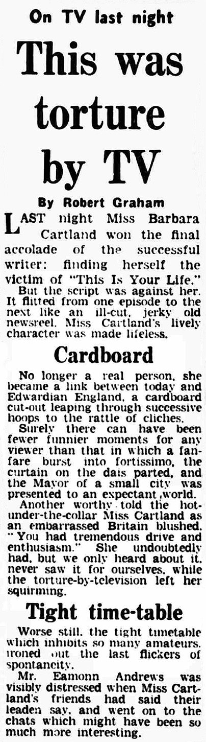 Western Mail article: Barbara Cartland This Is Your Life