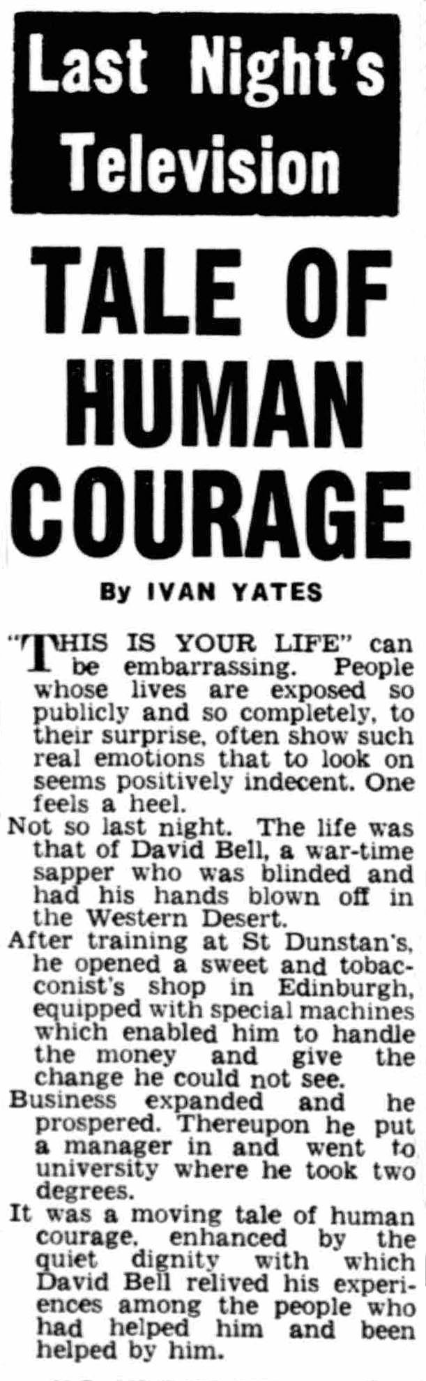 Evening Express article: David Bell This Is Your Life