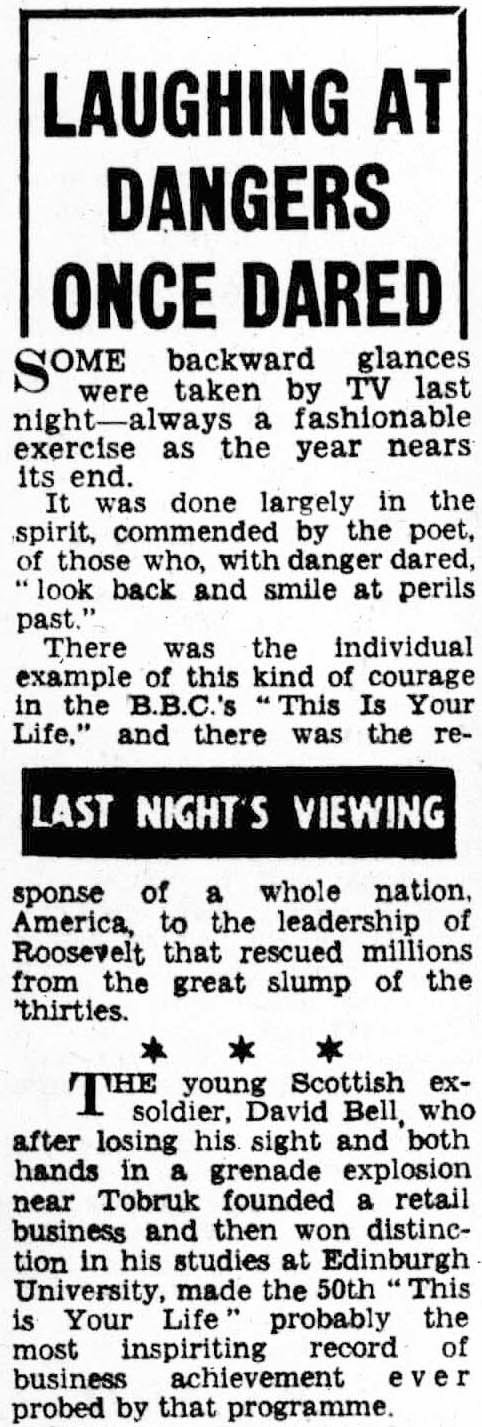 The Birmingham Mail article: David Bell This Is Your Life