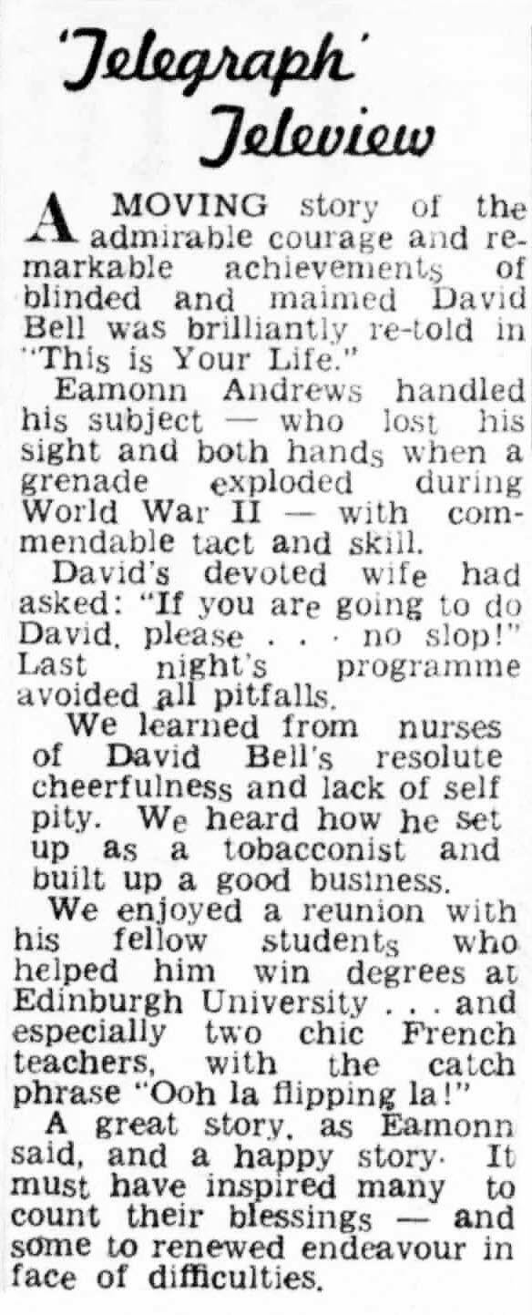 Evening Telegraph article: David Bell This Is Your Life