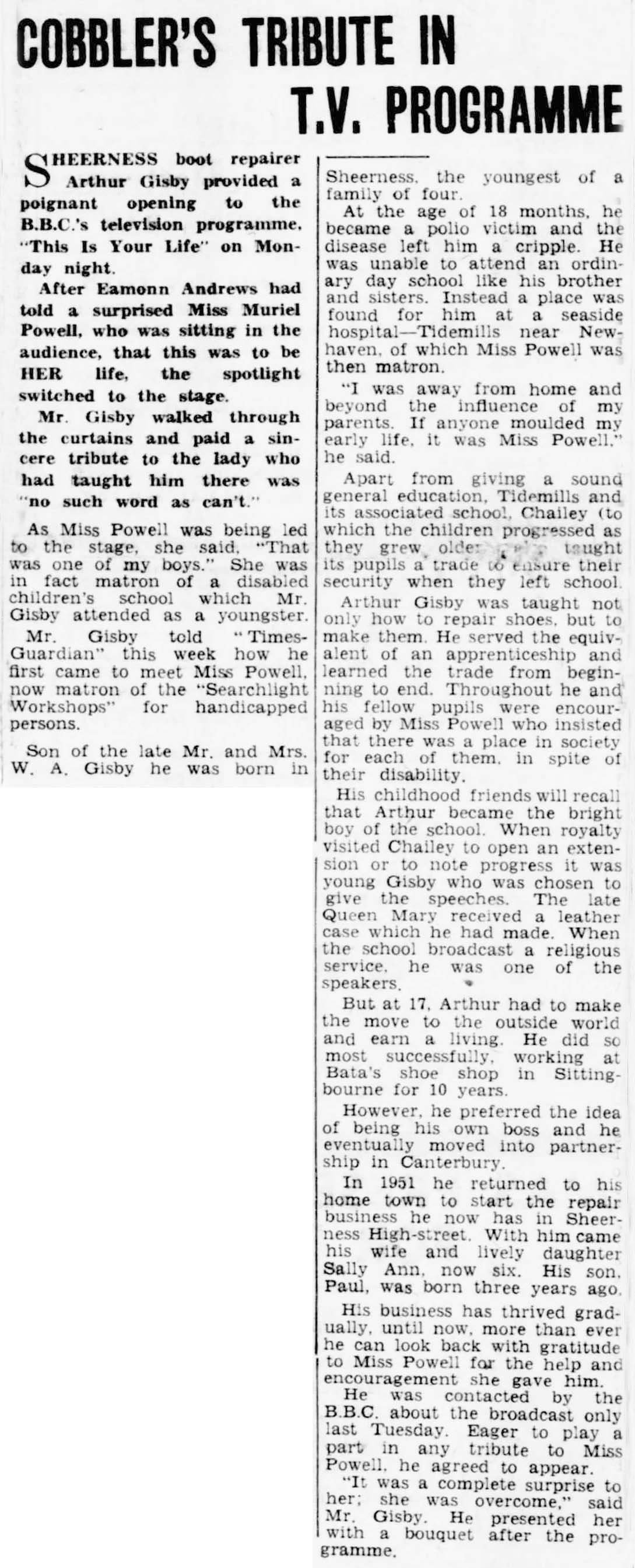 Sheerness Times Guardian article: Edith Muriel Powell This Is Your Life