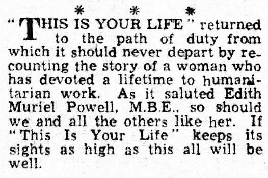 Nottingham Evening News article: Edith Muriel Powell This Is Your Life