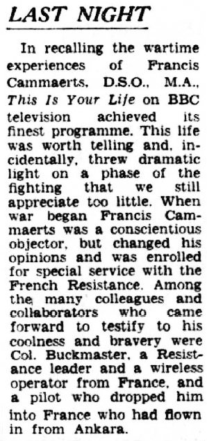 The Birmingham Post and Gazette article: Francis Cammaerts This Is Your Life