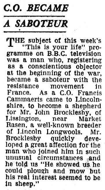 Lincolnshire Echo article: Francis Cammaerts This Is Your Life