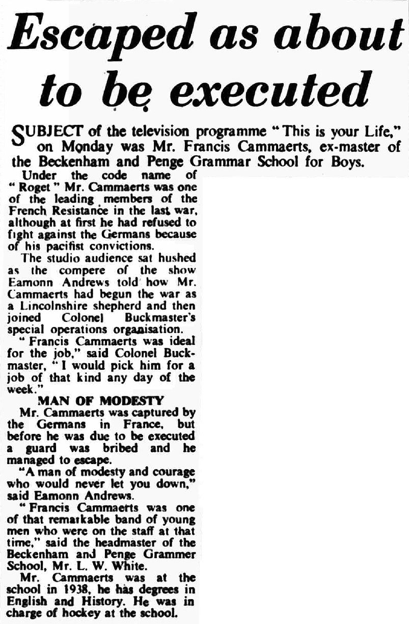 The News article: Francis Cammaerts This Is Your Life