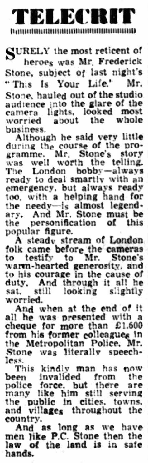 The Liverpool Echo article: Frederick Stone This Is Your Life