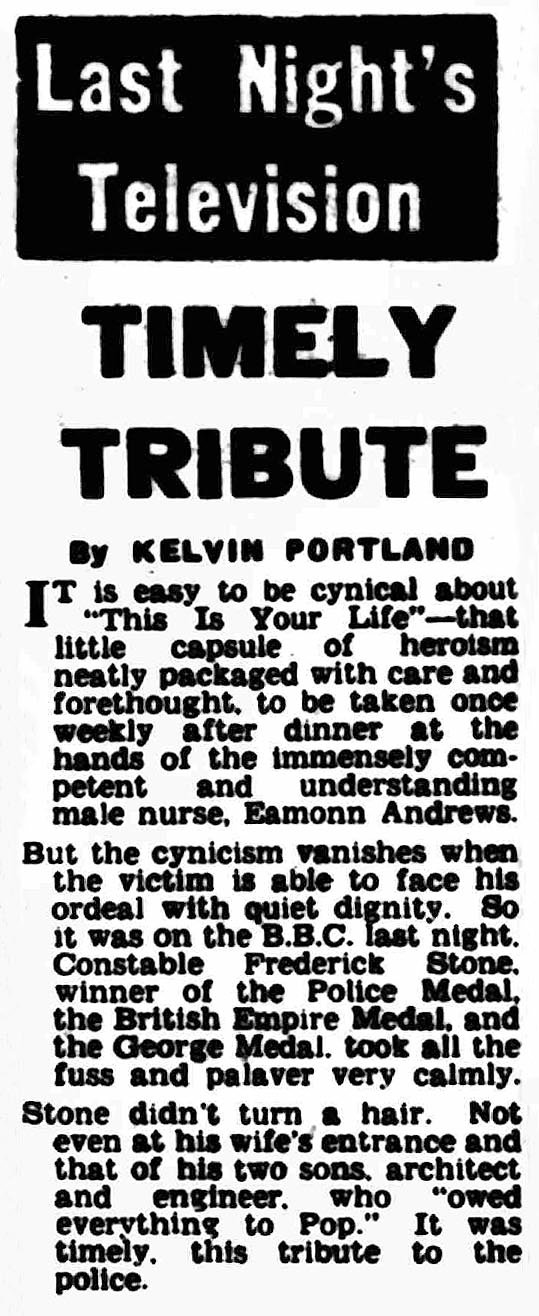 Evening Express article: Frederick Stone This Is Your Life