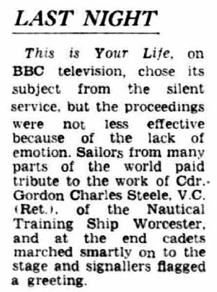 The Birmingham Post and Gazette article: Gordon Steele This Is Your Life