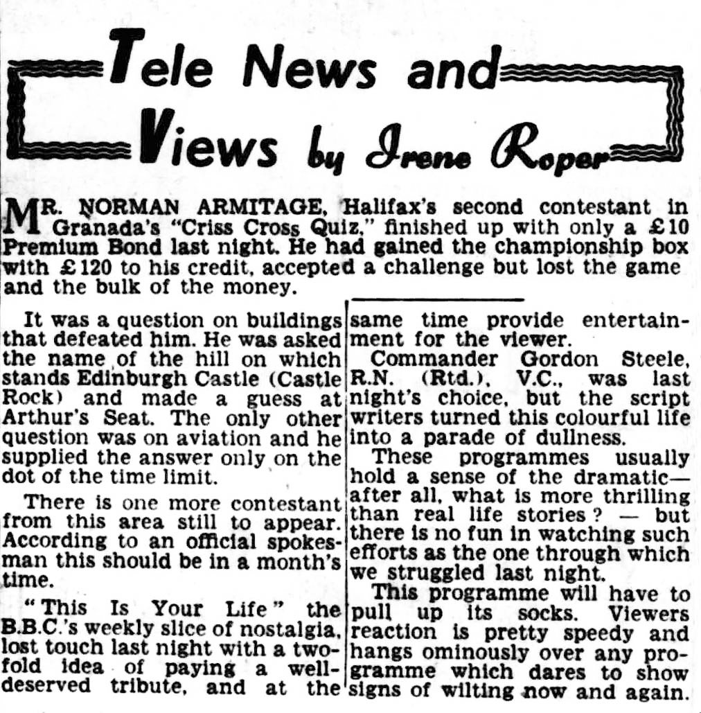 Halifax Daily Courier and Guardian article: Gordon Steele This Is Your Life