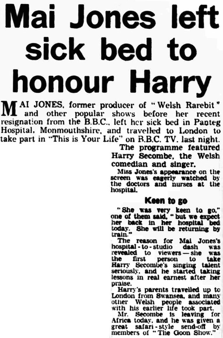 Western Mail article: Barbara Cartland This Is Your Life