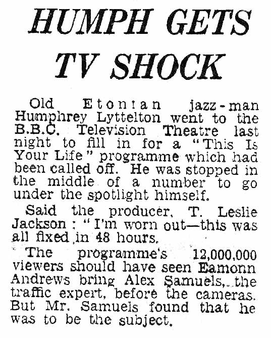 Daily Express article: Humphrey Lyttelton This Is Your Life