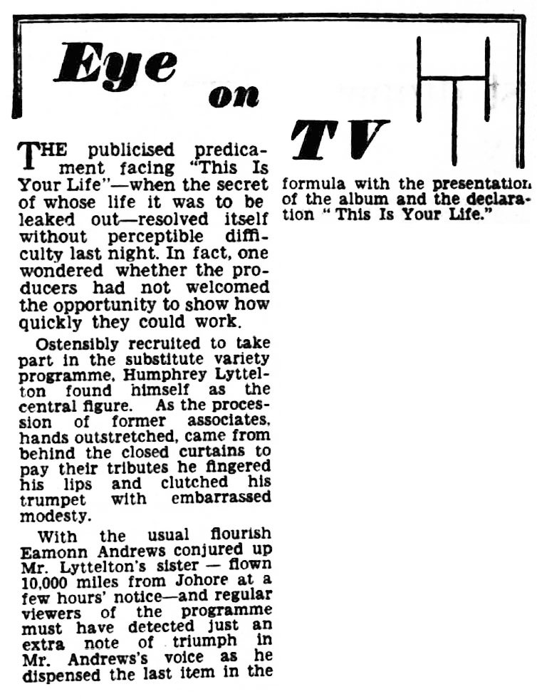 Halifax Daily Courier and Guardian article: Humphrey Lyttelton This Is Your Life