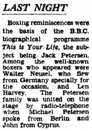 The Birmingham Post and Gazette article: Jack Petersen This Is Your Life