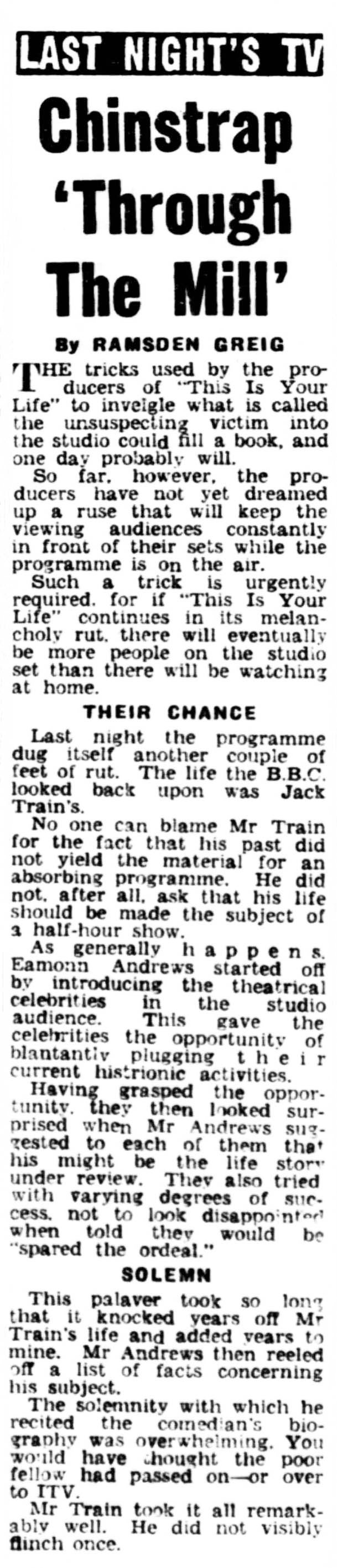 Evening Express article: Jack Train This Is Your Life