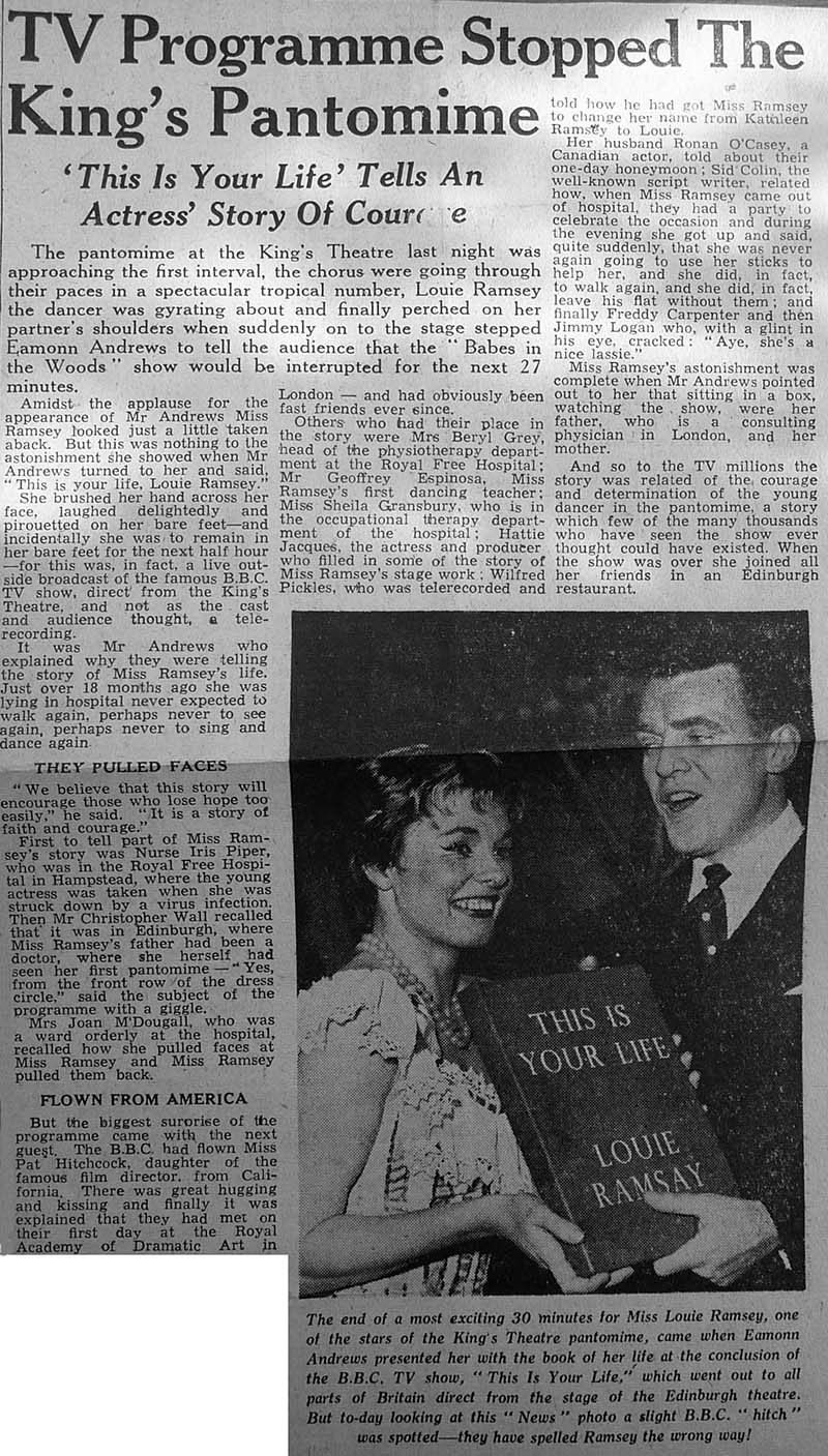 Newspaper article - unknown source: Louie Ramsay This Is Your Life