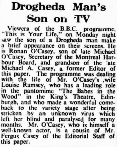 The Drogheda Independent article: Louie Ramsay This Is Your Life