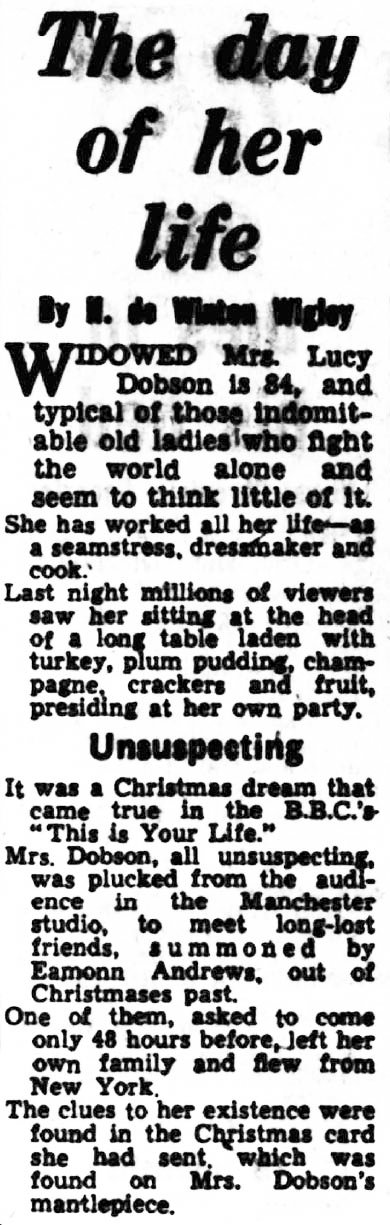 News Chronicle article: Lucy Jane Dobson This Is Your Life