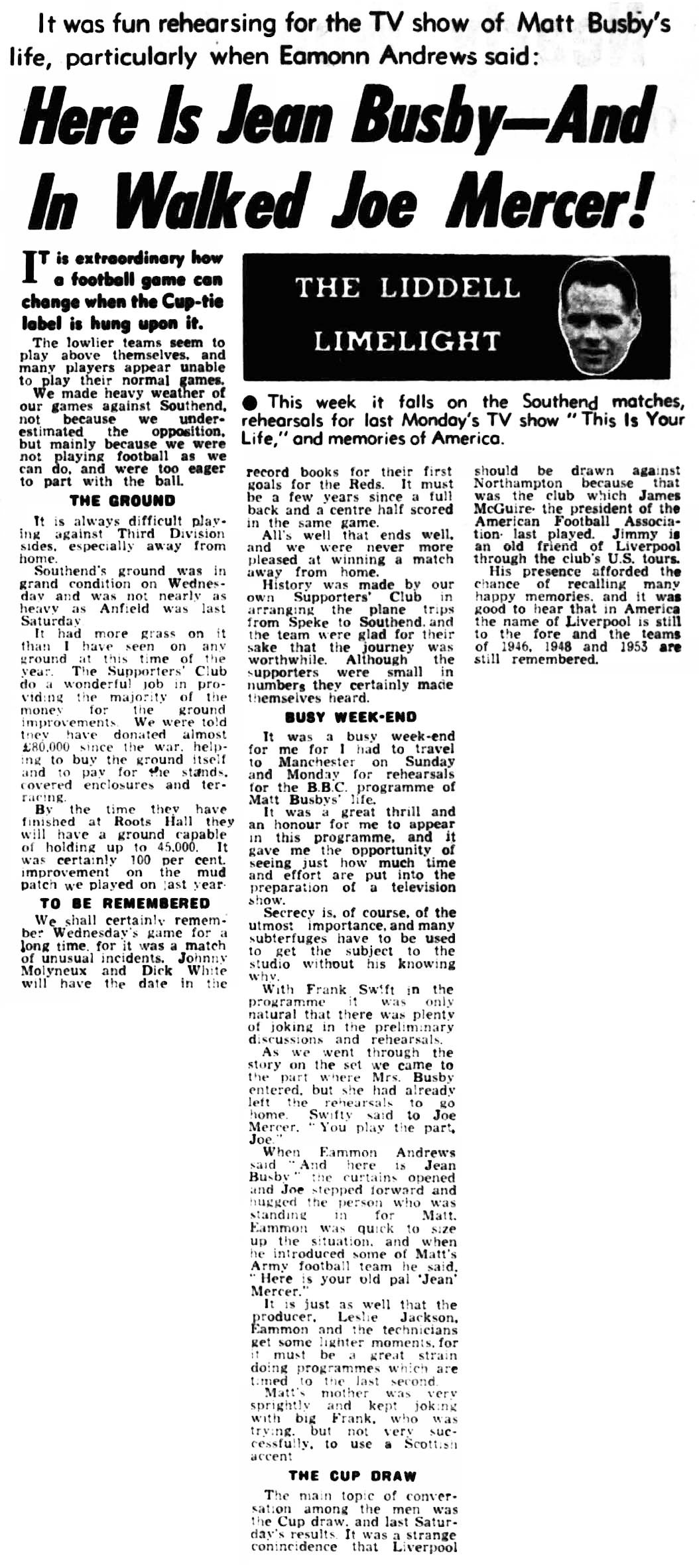 The Liverpool Echo article: Matt Busby This Is Your Life