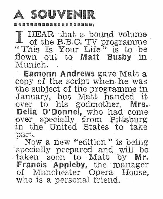 Daily Mail article: Matt Busby This Is Your Life