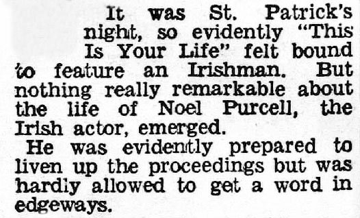 Evening Chronicle article: Noel Purcell This Is Your Life