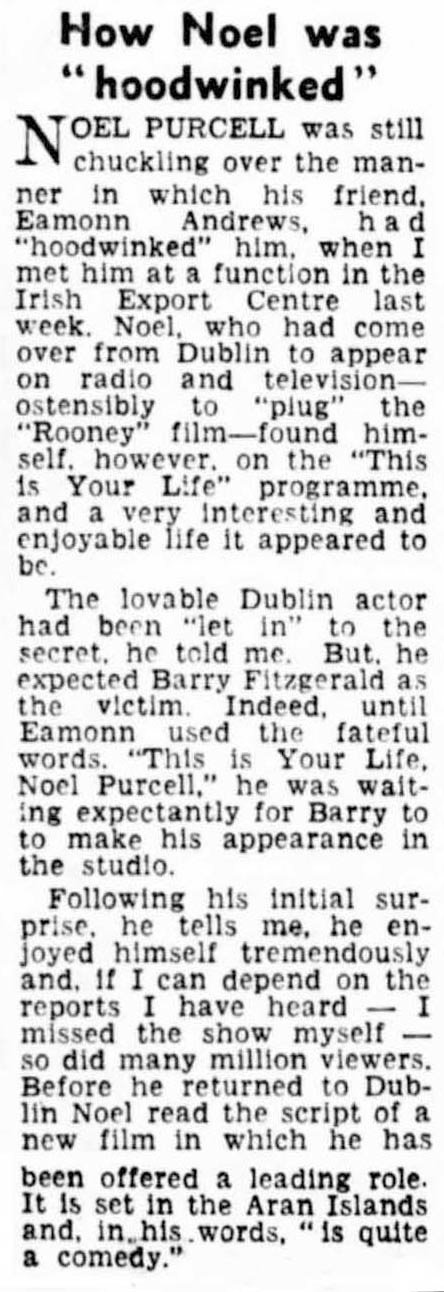 Irish Weekly article: Noel Purcell This Is Your Life